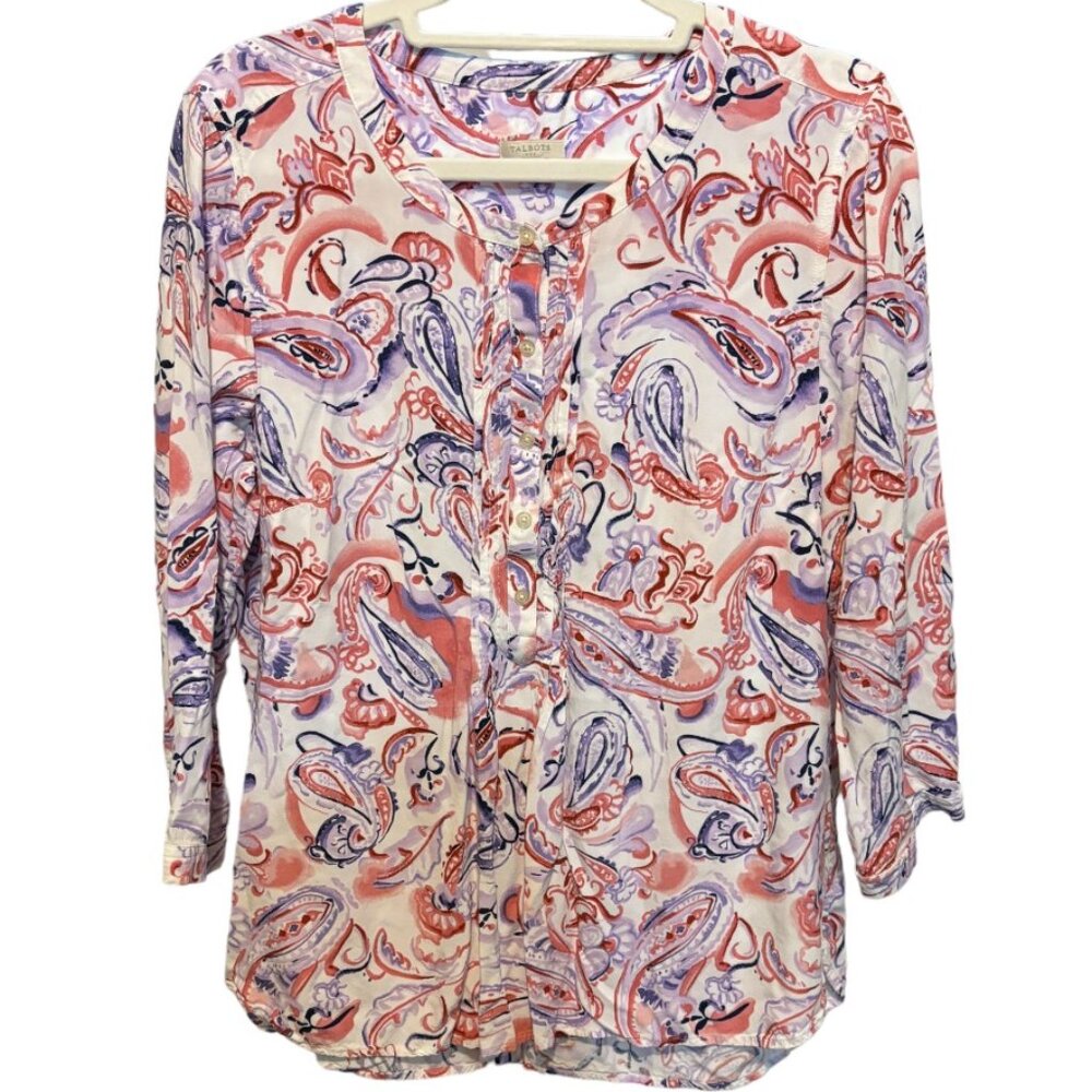 Talbots Paisley Floral Henley Pullover Blouse